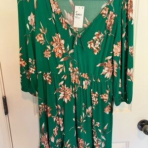 Chic Long Sleeve Floral Dress in Green